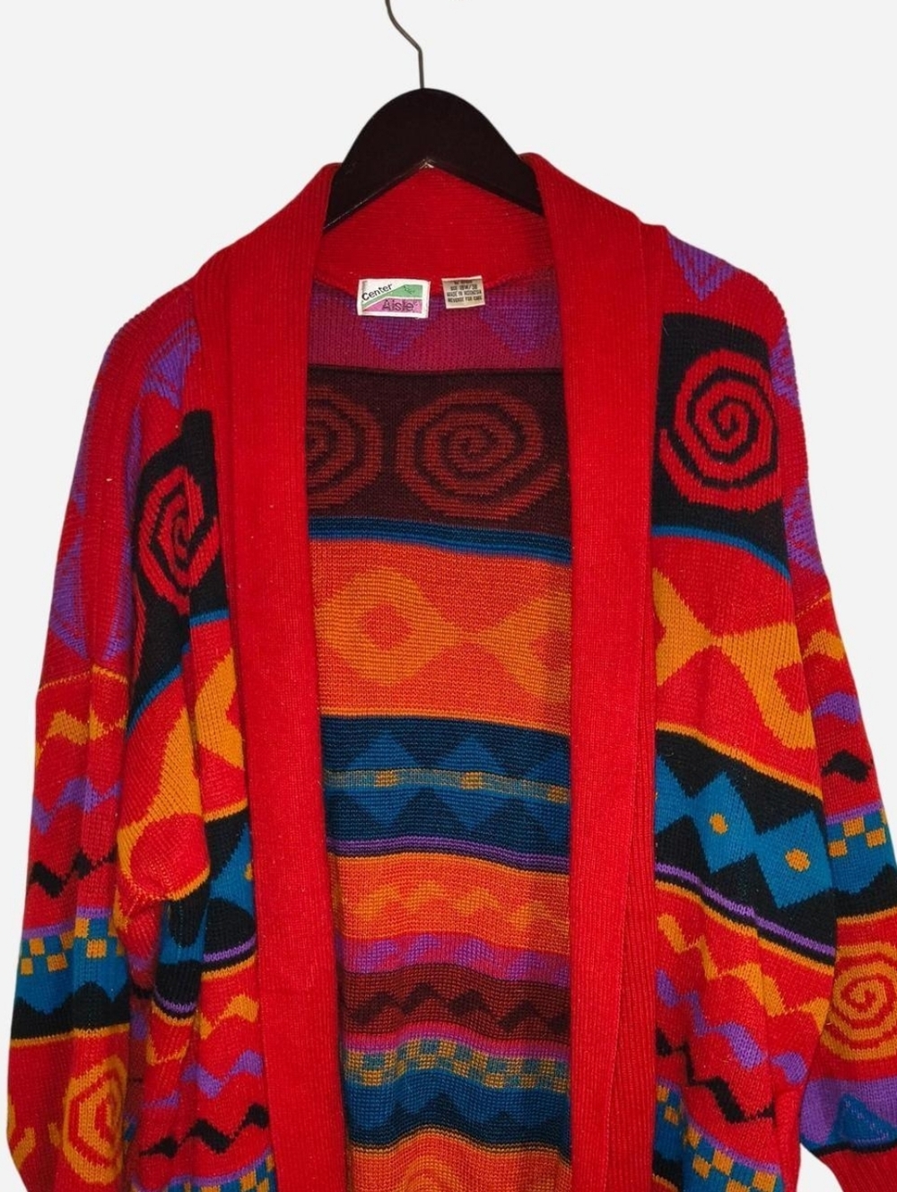 Vintage 90s Colorful Geometric Open Cardigan Womens Plus Size 18W Retro Aztec